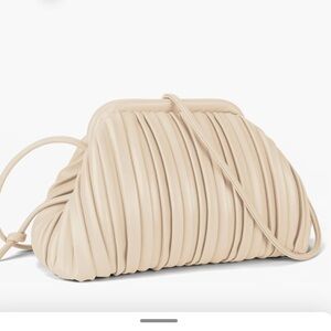Dumpling Crossbody Bag - Beige Purse - Ruched Clutch - Ecru Handbag